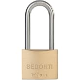 SEDORTI Outdoor Weatherproof Padlock with Stainless Steel Shackle and Solid Brass Body, Marine Grade Rustproof Long Lock for Sheds, Storage Unit School Gym Locker, Fence, Toolbox, Hasp Storage