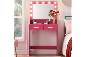 MIRROTOWEL Vanity Desk with Mirror and Lights, Dressing Table with Large Drawer, 2 Level Storage Dresser & 3 Lighting Modes Adjustable Brightness, Suitable for Bedroom