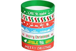 FEPITO 35 Pieces Christmas Wristband Silicone Wristbands Rubber Band for Christmas Party Decoration 7 Merry Xmas Patterns