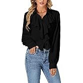 LYANER Women's Dressy Ruffle Blouse Long Sleeve Collar Neck Button Down Victorian Shirt Tops