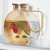 OneDream Glass Pitcher with Lids for Fridge Door, 2.5l/84oz Large Iced Tea Pitcher with Handle, Borosilicate Water Jug for Sun Tea, Fruit Juice, Drinks, Lemonade, Cold or Hot Beverages, Champagne