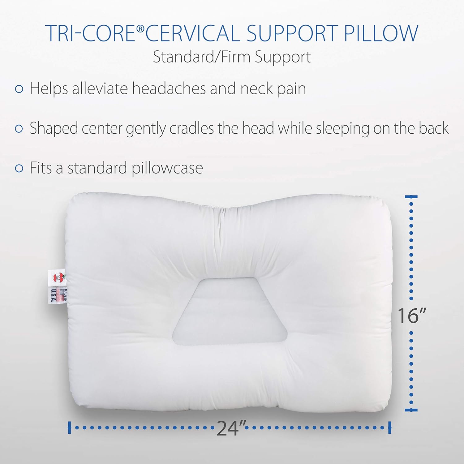Core Products Tri-Core Cervical Support Pillow for Neck Pain, Orthopedic Contour Pillow, Standard Firm, White, Full Size 24" x 16": Industrial & Scientific