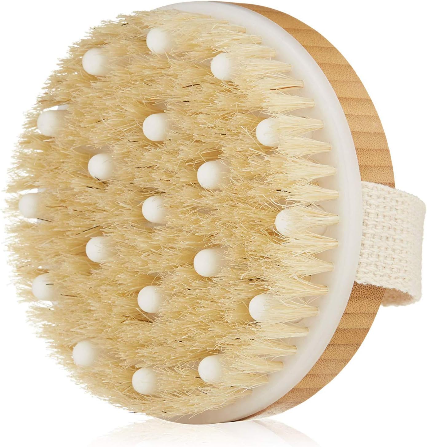 Dry Skin Body Brush - Natural Bristles, Glowing Skin - Get Rid of Your Cellulite and Dry Skin, Improve Circulation and Shower Brush, Keep Skin Healthy - Gentle Massage Node (Round)