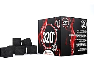 320º 320° Premium Shisha Coconut Charcoal Coal (26mm Cube) for Hookah BBQ - 1 kg - 64 Pieces Nicotine Free