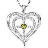 RIVIKO 925 Sterling Silver Cross Birthstone Necklace for Women,Love Heart Pendant Necklaces Trendy,Valentines Day Gifts for Her,Anniversary Jewelry Birthday Gifts for Women Wife Mother Friend