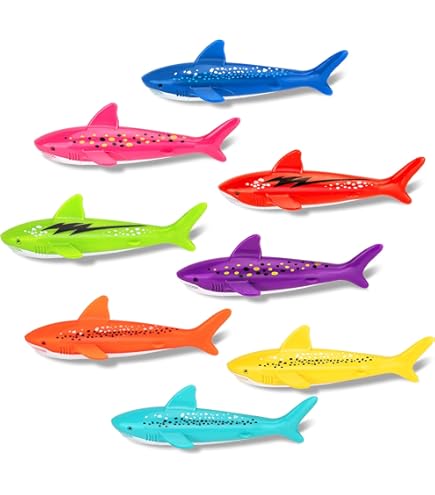 AMJKEJI 8 Palos De Buceo Con Forma De Tiburón Y Peces – Juguetes Subacuáticos De Plástico Para Entrenar La Natación, Slip Largo, Ideales Para Piscina Y Playa