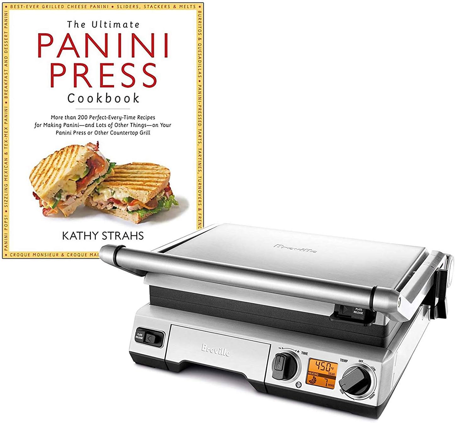 Breville BGR820XL Smart Grill Panini Press Bundle with"The Ultimate Panini Press Cookbook More Than 200 Recipes" Cookbook - Stainless Steel
