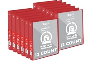 BAZIC Products 3 Ring Binder 1/2" Economy View Binders Organizer - Red, Round Ring, Hold 100 Sheets Paper, for School Office Home, 12-Count