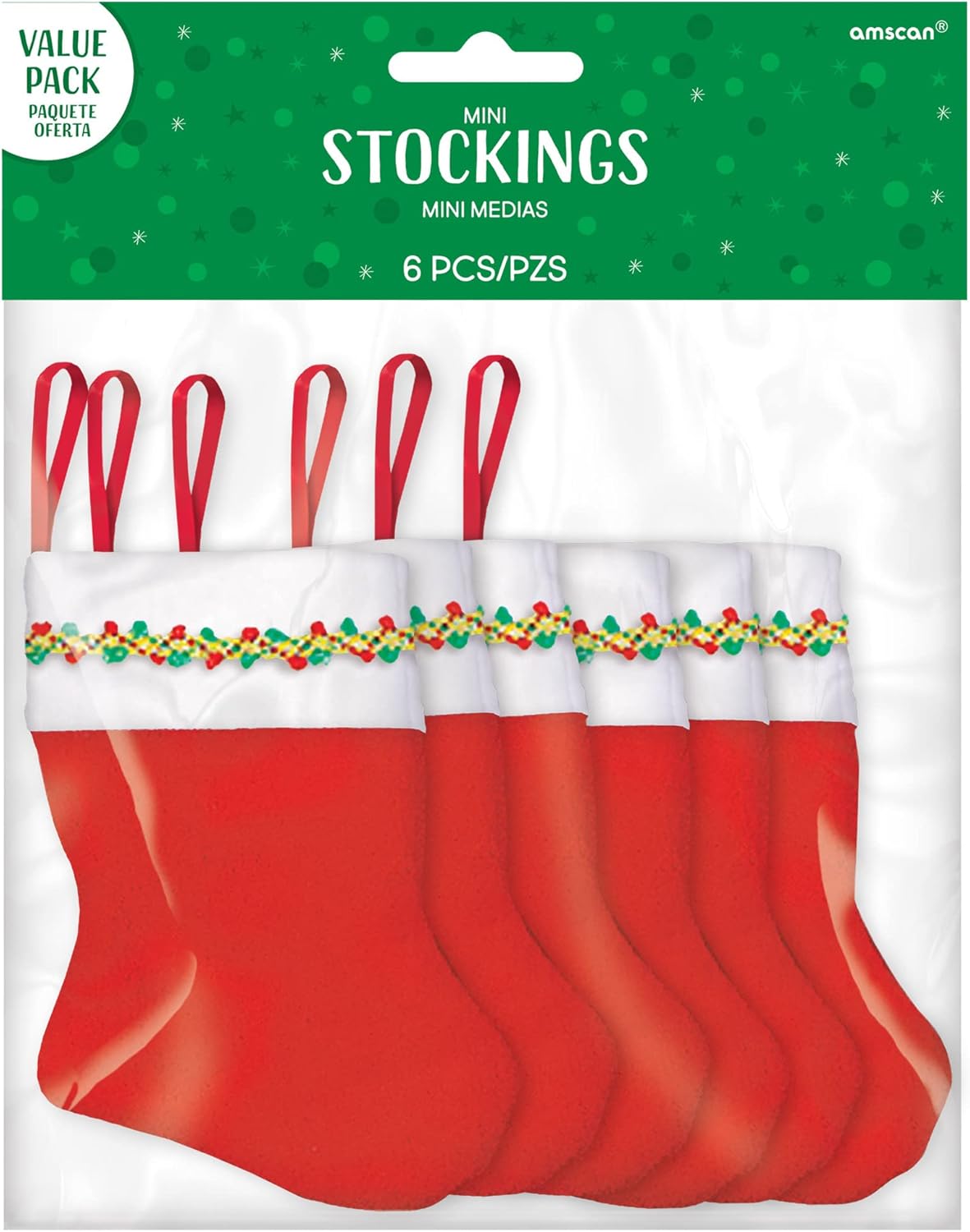 Stockings & Holders - Santa Mini Felt Stockings, Value Pack, 6 Ct. | Chrismas Decoration