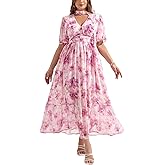 EYWOL Plus Size Floral Maxi Dress Chiffon V Neck Flutter Sleeve Summer Wedding Guest Boho Long Dresses