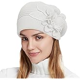 Nawati Flower Women Beret, Double Layer Thickened Winter Knitted Beanie Beret Hat, Stylish French Dress Beret Hats for Women