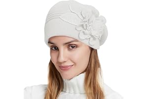 Nawati Flower Women Beret, Double Layer Thickened Winter Knitted Beanie Beret Hat, Stylish French Dress Beret Hats for Women