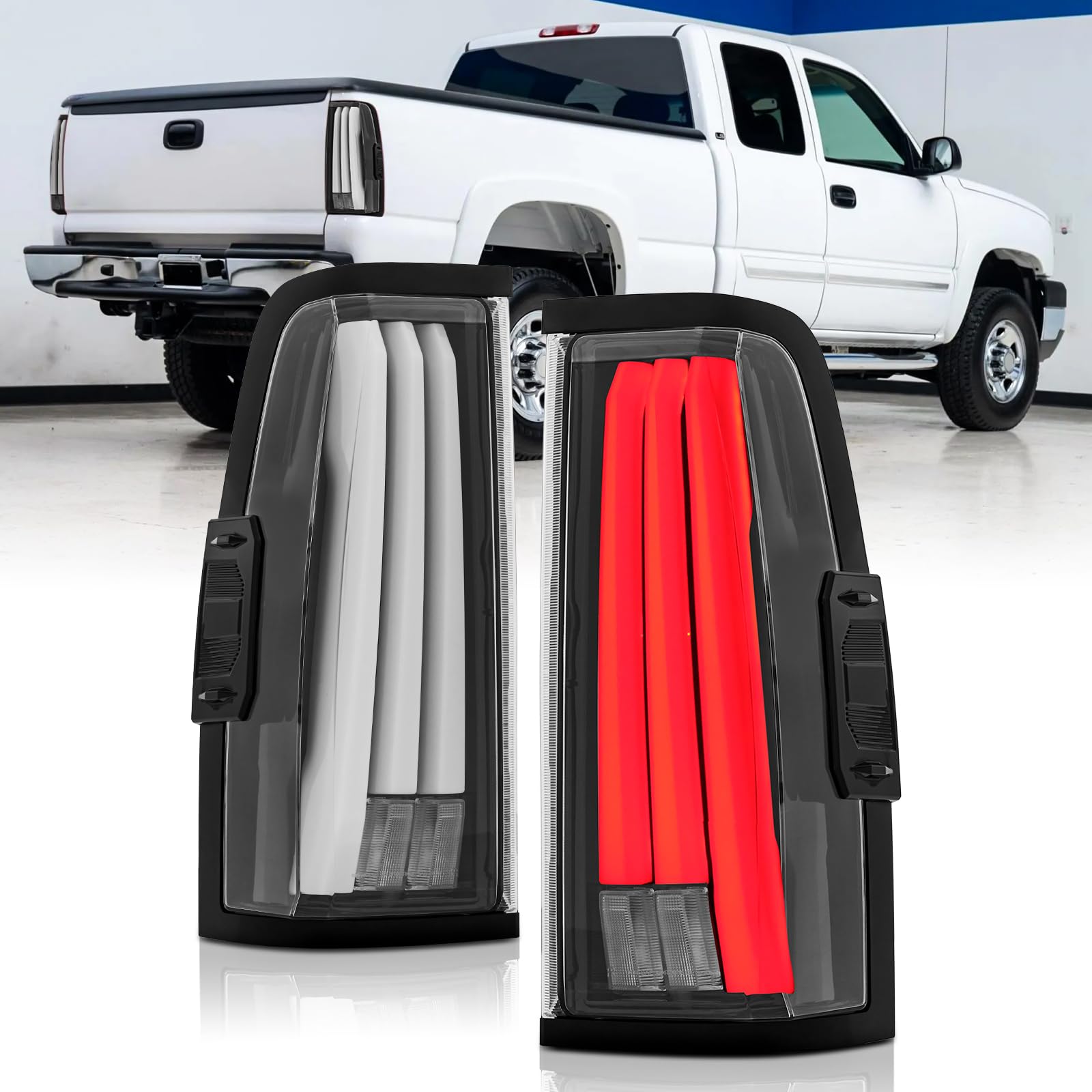 Photo 1 of LED Tail Lights Assembly Compatible With 2003 2004 2005 2006 Chevy Silverado 1500 2500 3500 1500HD 2500HD, 2007 Silverado Classic Rear Brake Lamps, Black Housing Clear Lens