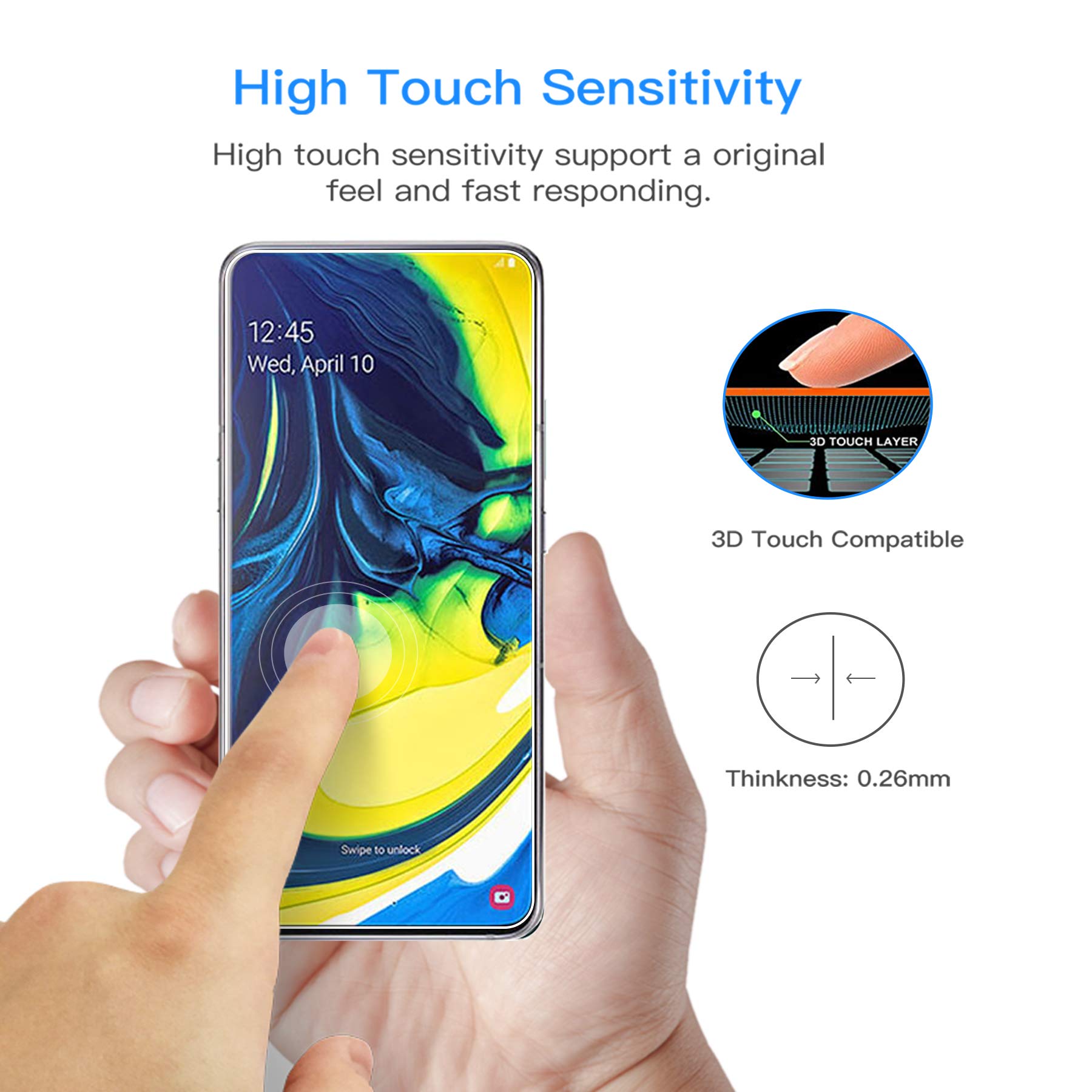 UCMDA Verre Trempé pour Samsung Galaxy A80, [Lot de 2] [Couverture Complète] Anti Rayures Glass Film Protection en Vitre Trempé Protecteur écran pour Samsung Galaxy A80