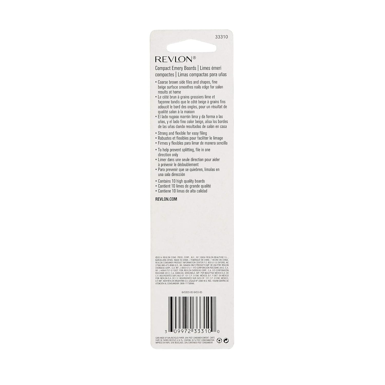 Revlon Compact Emery Boards Nail File, Dual Sided for Shaping and Smoothing Finger and Toenails, 10 Count : Nail Files And Buffers : Beauty