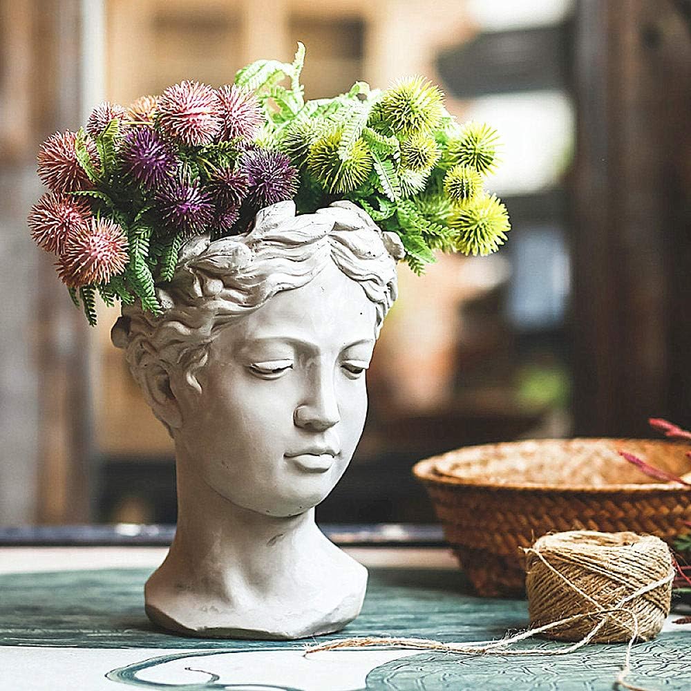 zenggp Creative Portrait Retro Art Vase Cement Head Flower Pot Venus Greek Goddess Statue Vase Crafts Decoration