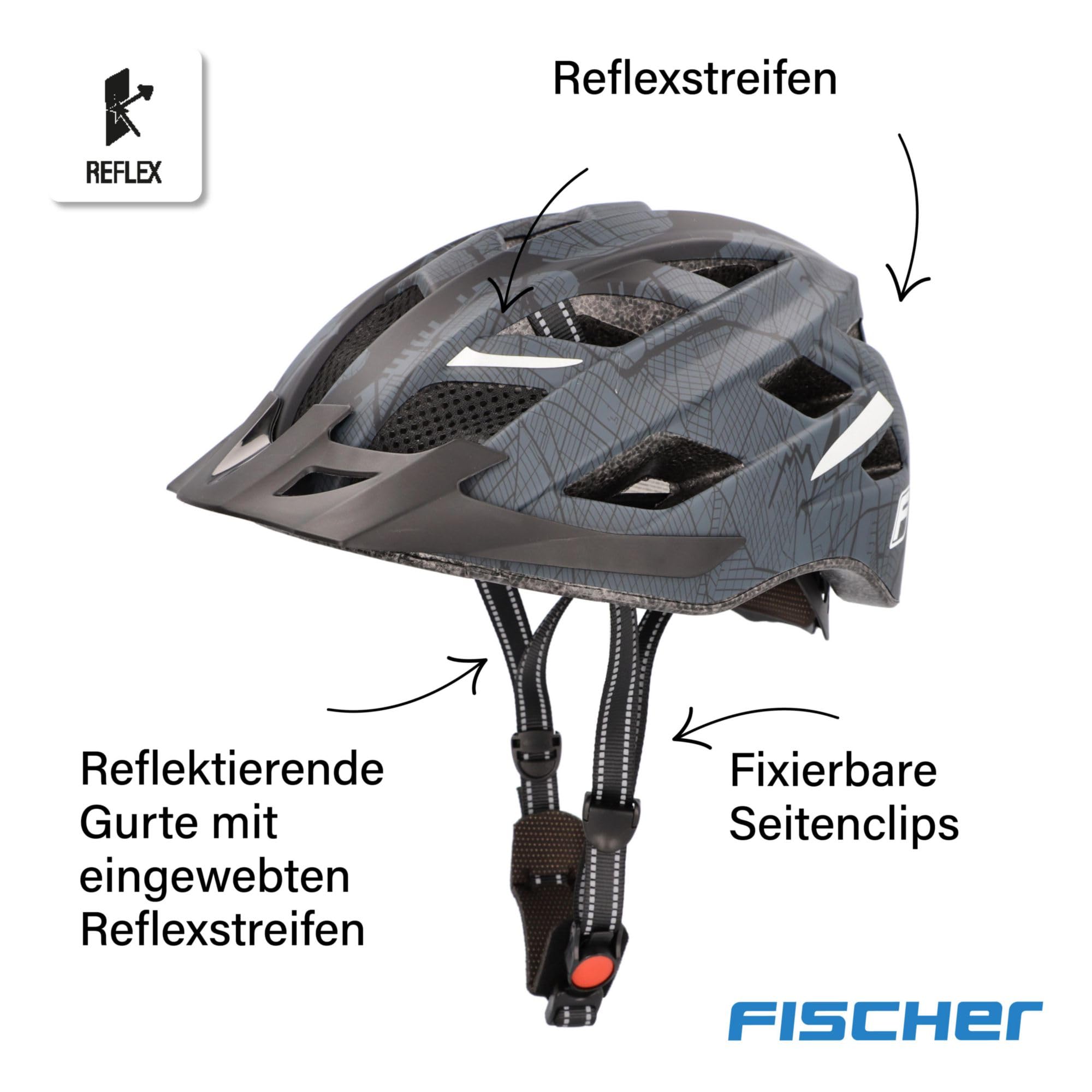 Fischer Erwachsene Fahrradhelm, Radhelm, Cityhelm Urban Plus Brooklyn, L/XL, 58-61cm, blau, mit integriertem LED-Rücklicht 3