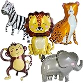 LAOREI 5 Pcs Jungle Safari Animals Balloons, Jungle Safari Theme Birthday Party Decor,Lions Zebra Elephant Monkey Leopard Giant Foil Balloons Kids Wild One Zoo Birthday Baby Shower Party Decorations
