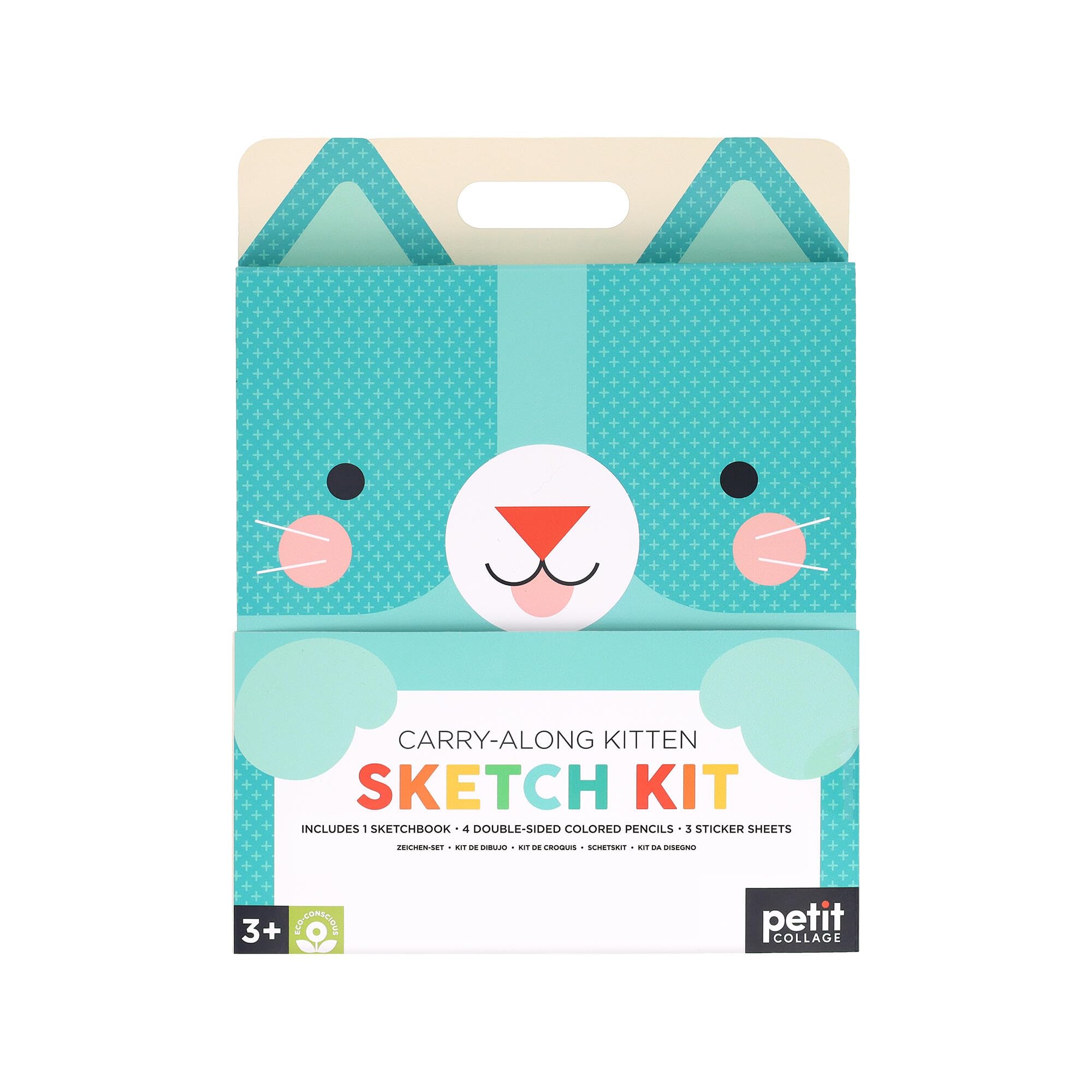 Petit Collage: Carry-Along Kitten Sketch Kit | Includes 100 Sketch Pages and Over 70 Colorful Stickers | Packed in a Carrying Case for Art On-The-Go | Great for Ages 3+