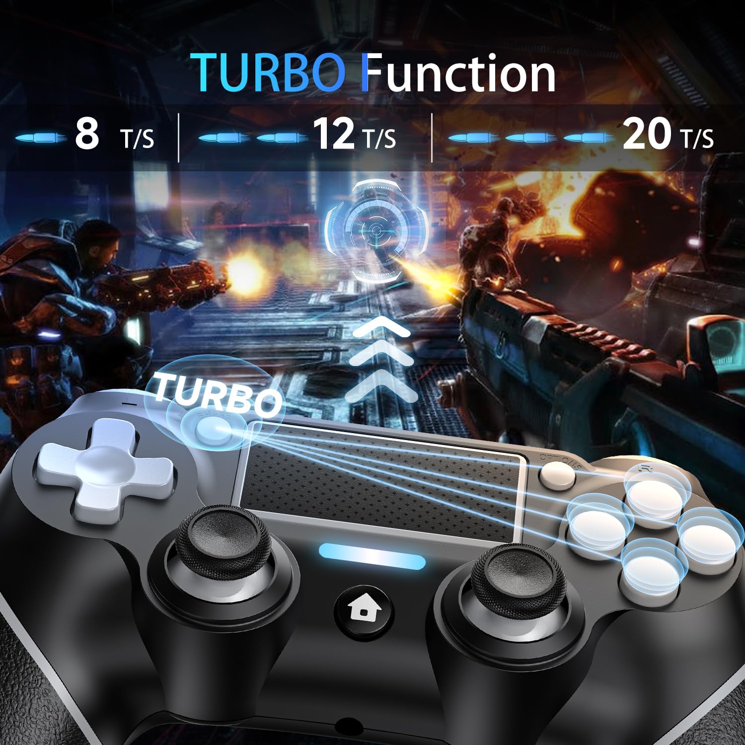 2 Pack wireless controller for P4, wireless controller for p4/pro/slim/pc, with Non-Slip Grip, dual vibration, Turbo, type-c port (Midnight Black * 2)