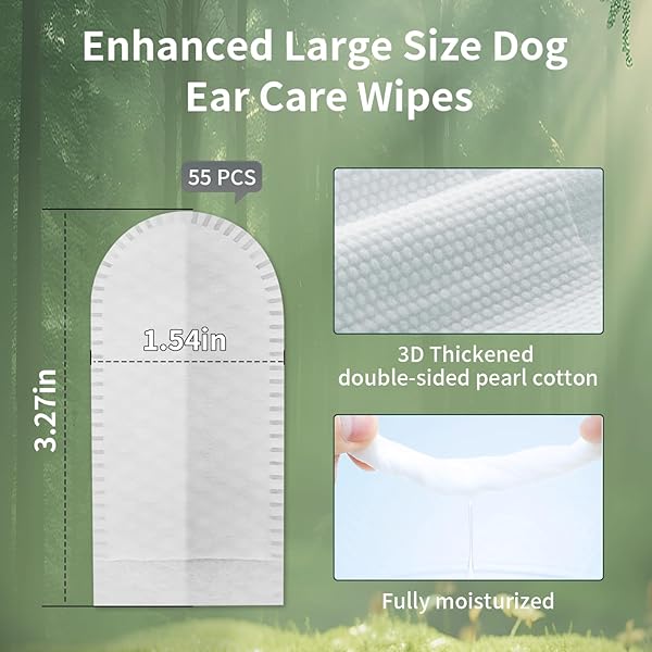 BORGOBRUFA DOG EAR FINGER WIPES, PET EAR CLEANER WIPES DISPOSABLE NATURAL EAR RELIEF CLEANING PADS FINGER SLEEVES FOR DOG CAT REMOVE EARWAX ODOR SOOTHE EAR ITCHING AND INFECTION, CAT EAR WIPES, 55 PCS