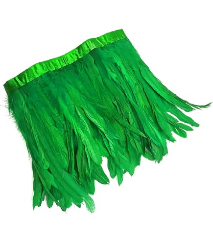 KOLIGHT Frangia In Piume Naturali Di Gallo Verde Lime 2 Metri - Nastro In Raso Per Decorazioni Fai Da Te, Abiti, Costumi, Larghezza 10-15 Cm - 3