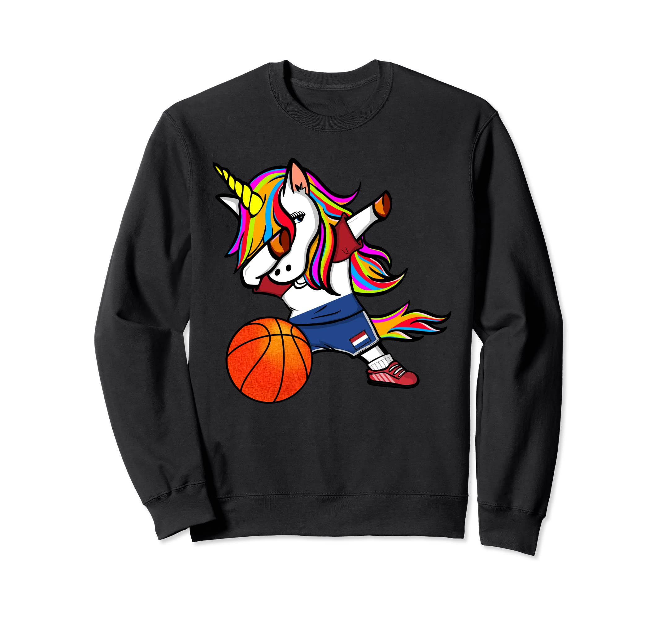 Funny Dabbing Unicorn Netherlands Basketball - Dutch Flag Sweatshirt