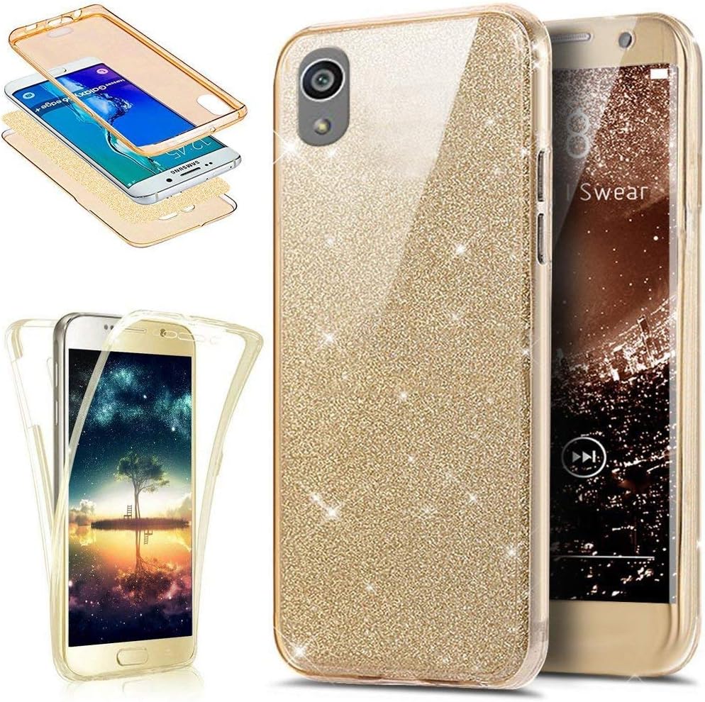 Robinsoni Compatible with Sony Xperia Z5 Mini Phone Case,Sparkle Bling Silicone TPU Phone Case [Glitter Three Layer] Protective Bumper Cover Ultra Soft Transparent Silicone Shockproof Case, Gold