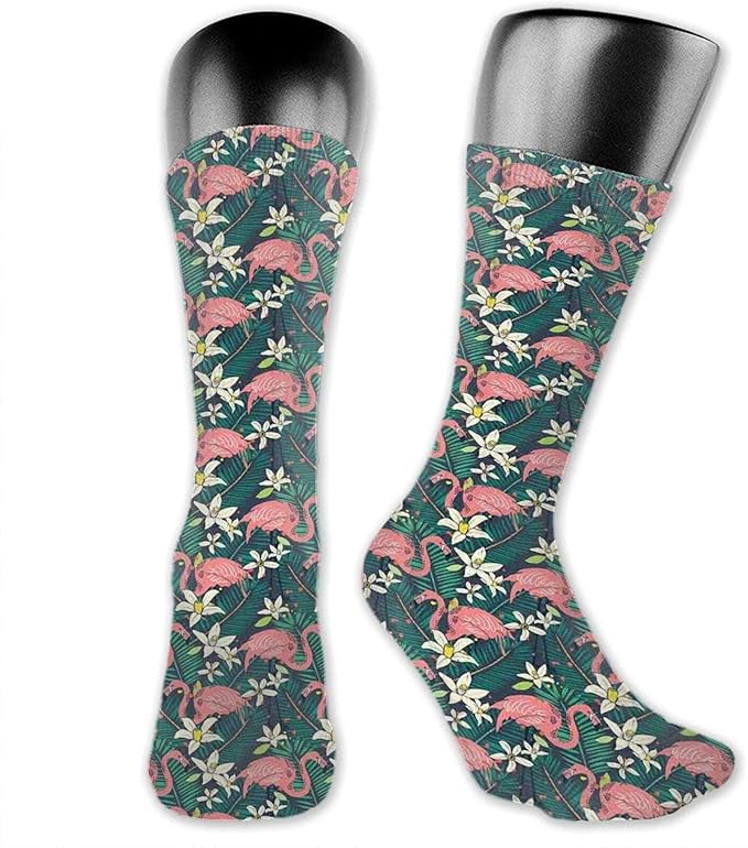 XCNGG Socks Compression Medium Calf Crew Sock,Hawaiian Exotic Nature And Wildlife Theme With