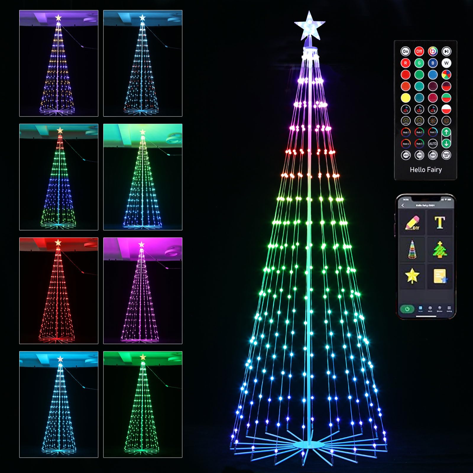 Photo 1 of NAWEISIX Outdoor LED Christmas Tree 9ft, Large RGB Bulbs with Chasing Flowing Light Effect, Smart APP & Remote Control, DIY Multi-Color Light Show, Waterproof IP44 for Yard Holiday Decoration