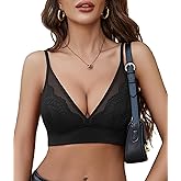 Avidlove Lace Bralette for Women Wireless Mesh Bralettes Sexy V Neck Tank Top with Modal Rabbit Ear Lining