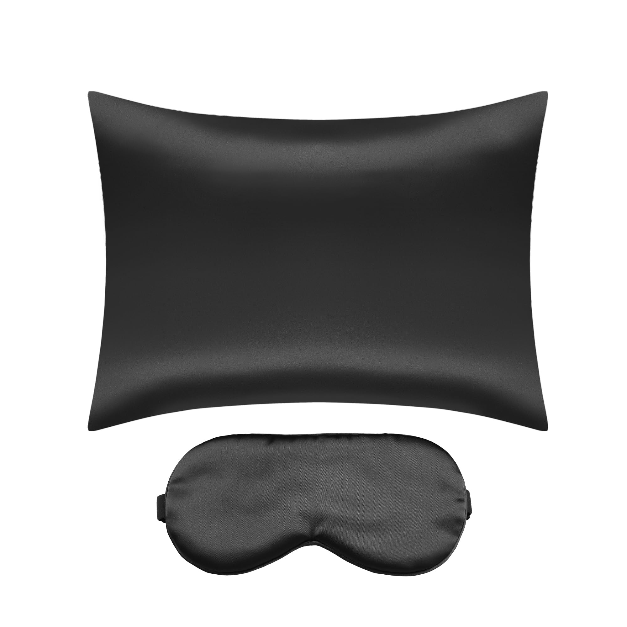 uxcell Satin Pillowcase for Hair and Skin with Hidden Zipper, Breathable Pillow Case with Sleep Mask, Set of 2 Black Queen (51x76cm)