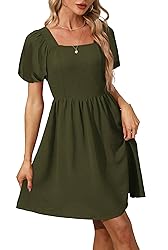 OFEEFAN Olive Green Plus Size Dress Short Sleeve