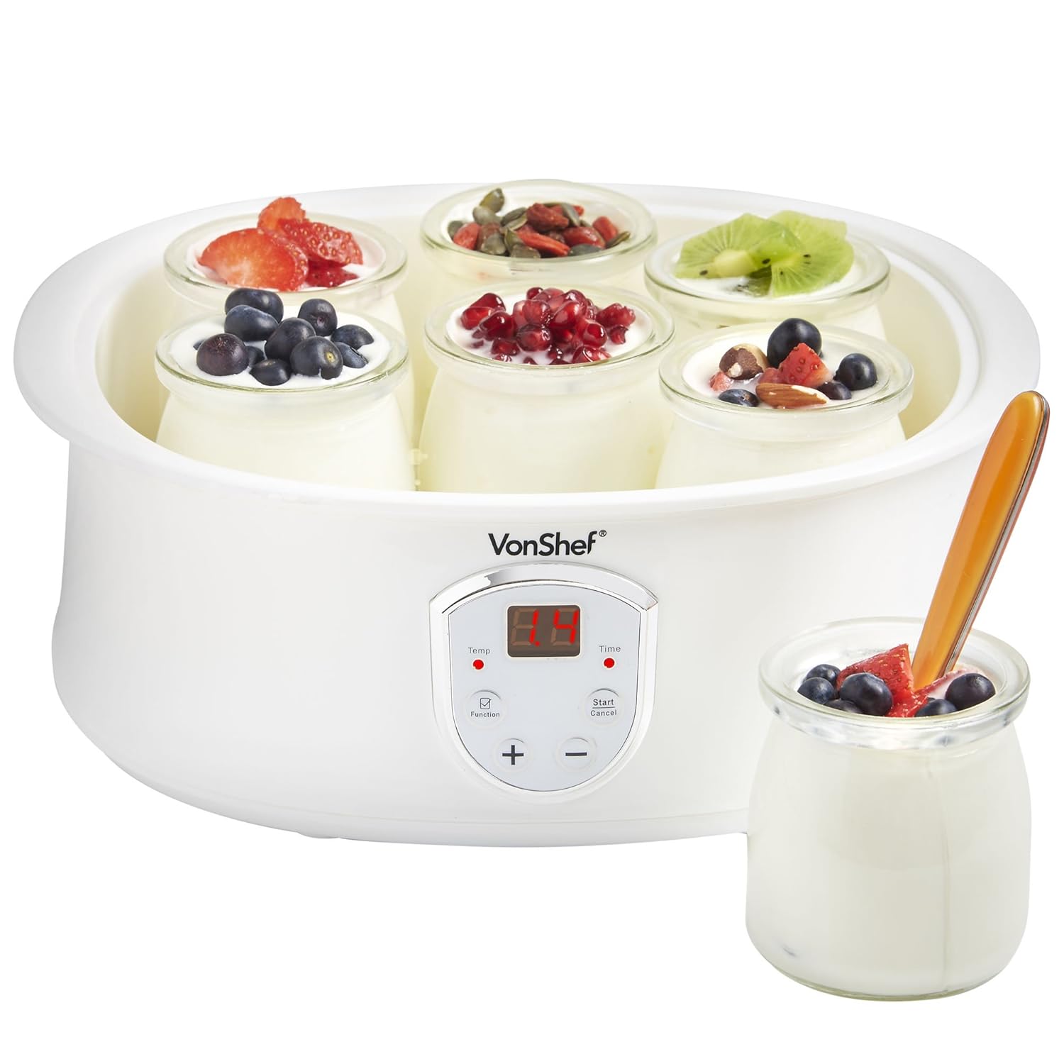 VonShef Automatic Digital Yogurt Maker with LCD Display Screen and 7 x 6.8oz Yogurt Jars Make