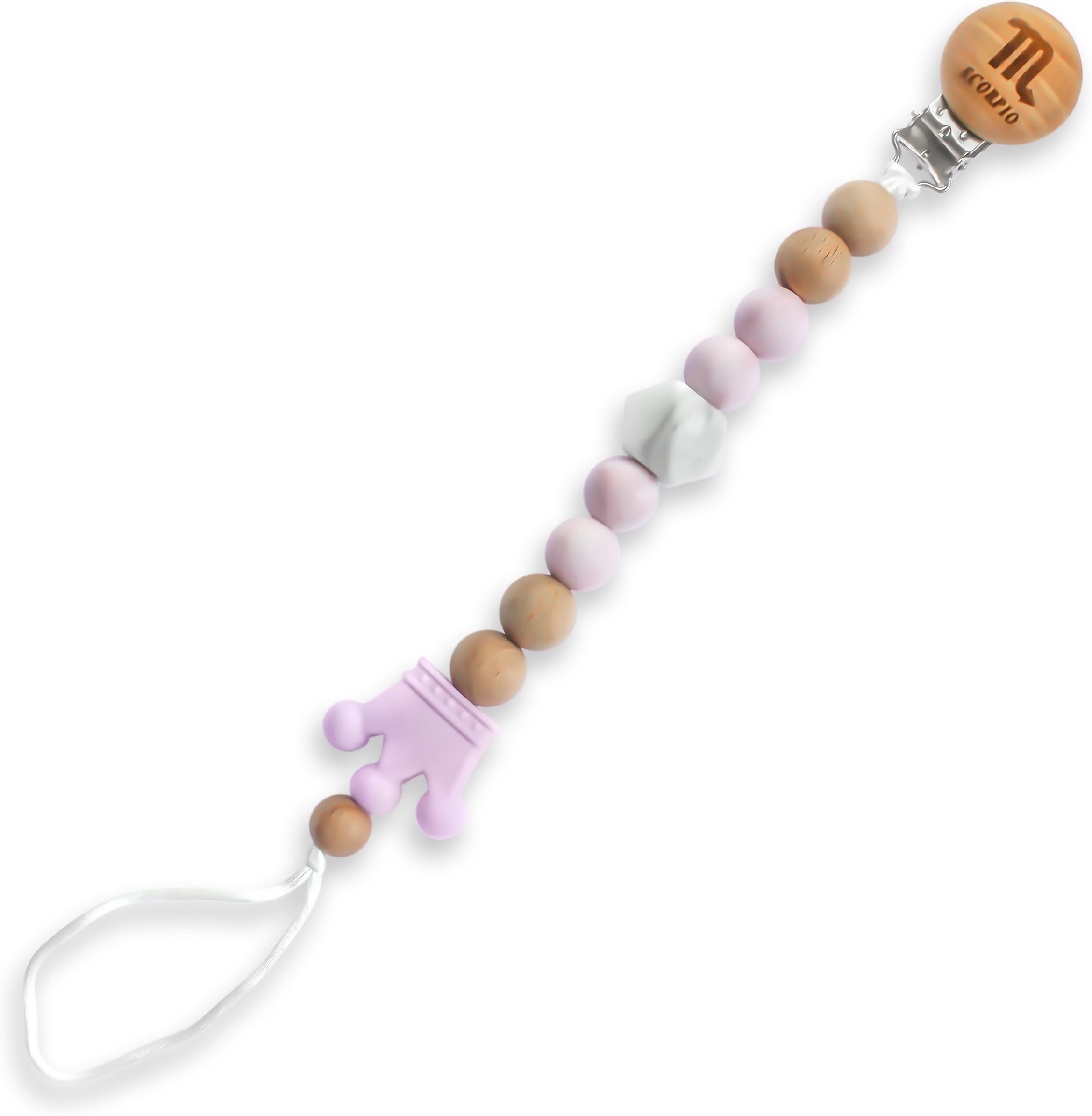 Personalized Your Baby Birth Sign Organic Wood Teether and Pacifier Clip (Scorpio (Oct. 24 – Nov. 22))