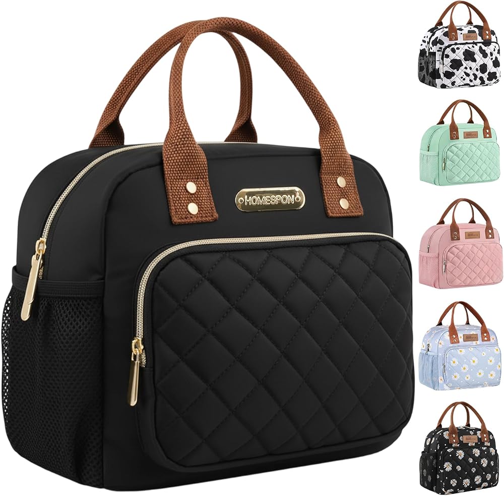 HOMESPON Insulated Lunch Bag Women Men 27x21x15cm Golden Black