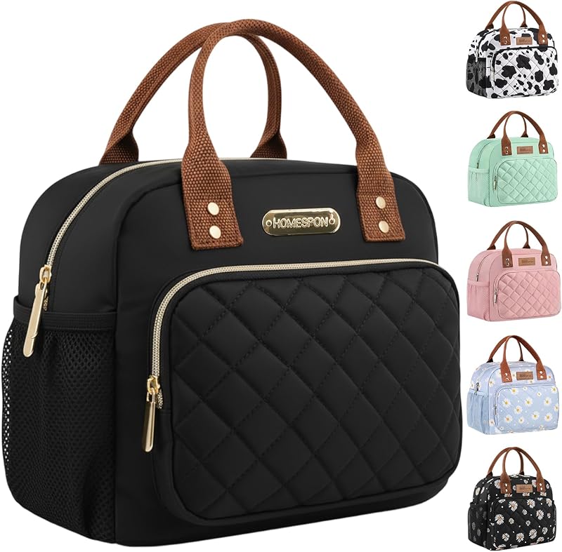 HOMESPON Insulated Lunch Bag Women Men 27x21x15cm Golden Black
