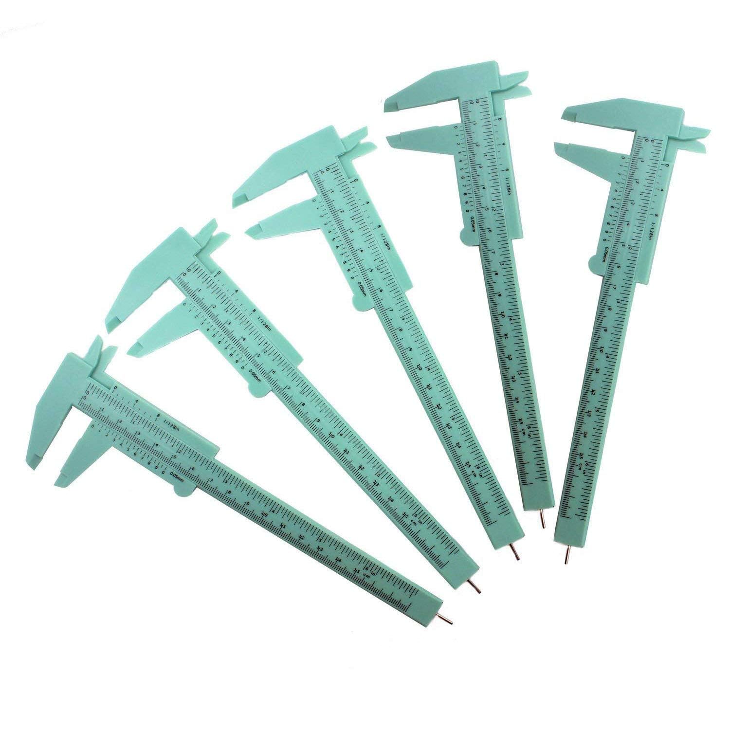 TamBee 6Inch 150mm Mini Caliper Double Scale Plastic Vernier Caliper for Jewelry Sliding Gauge Ruler Measuring Tool 5PCS (Mint Green)