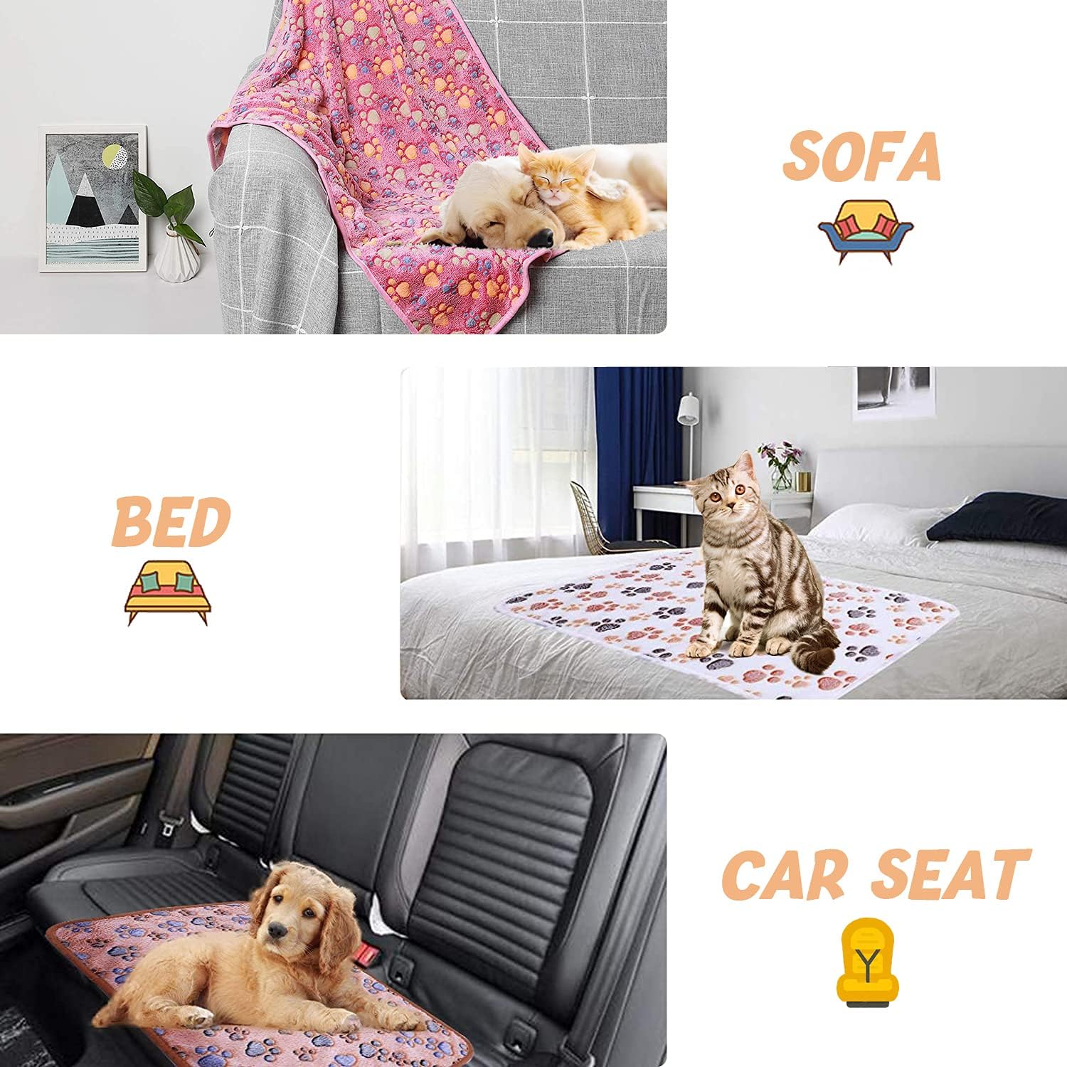 1 Pack 3 Dog Puppy Blanket Small Couch Soft Fleece Pet Cat Throw Blankets Warm Paws Bed Car Washable Chew Proof Pink White Brown: Kitchen & Dining