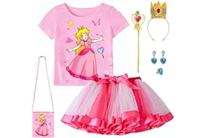 ADREIT Princess Peach Costume for Girls Kids, Princess Peach Tutu Dress with Accessories Cosplay Christmas Party