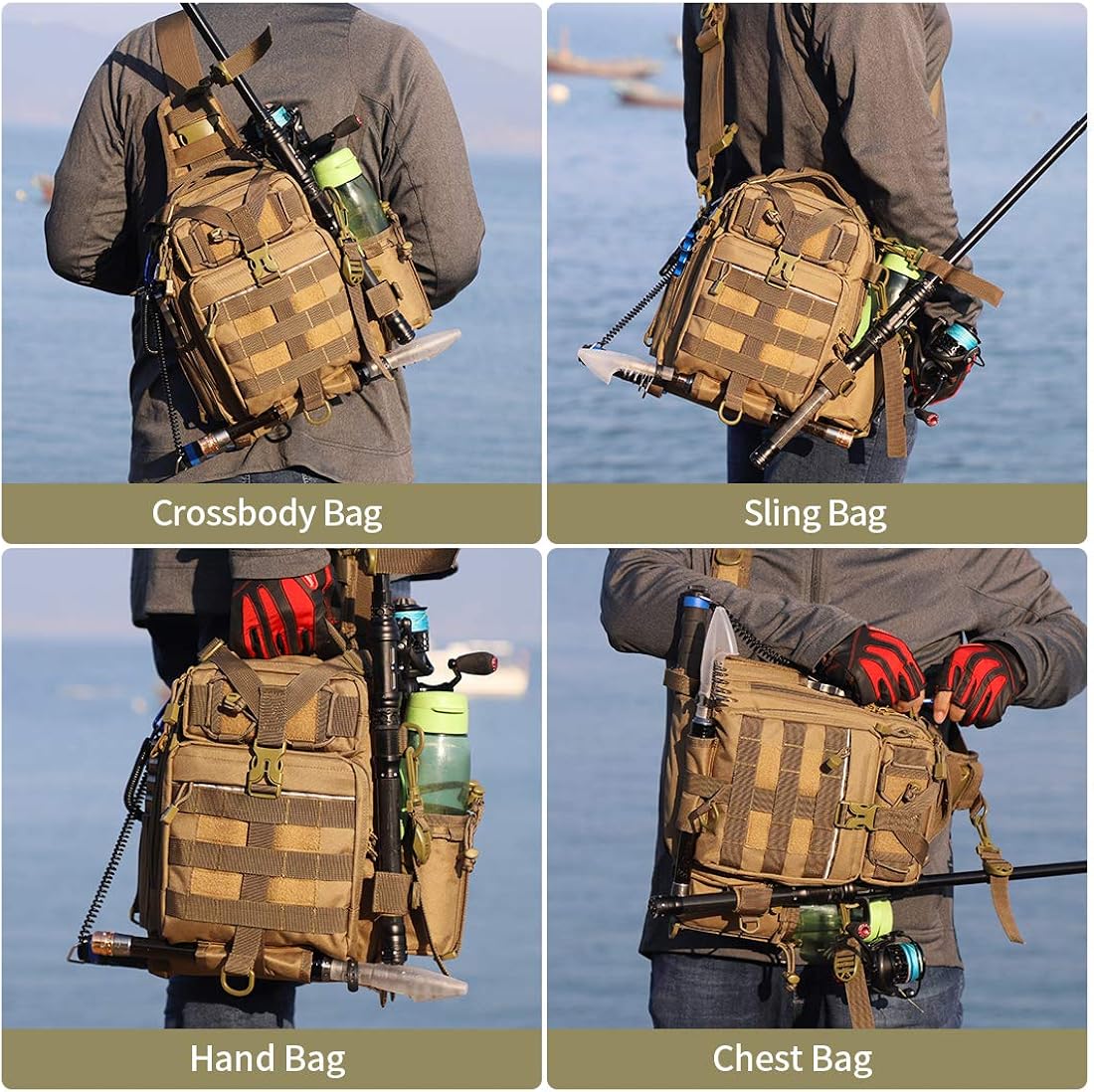 BLISSWILL Fishing Backpack Outdoor Tackle Bag Large Fishing Tackle Bag Water-resistant Fishing Backpack with Rod Holder Shoulder Backpack (Khaki) : Sports & Outdoors