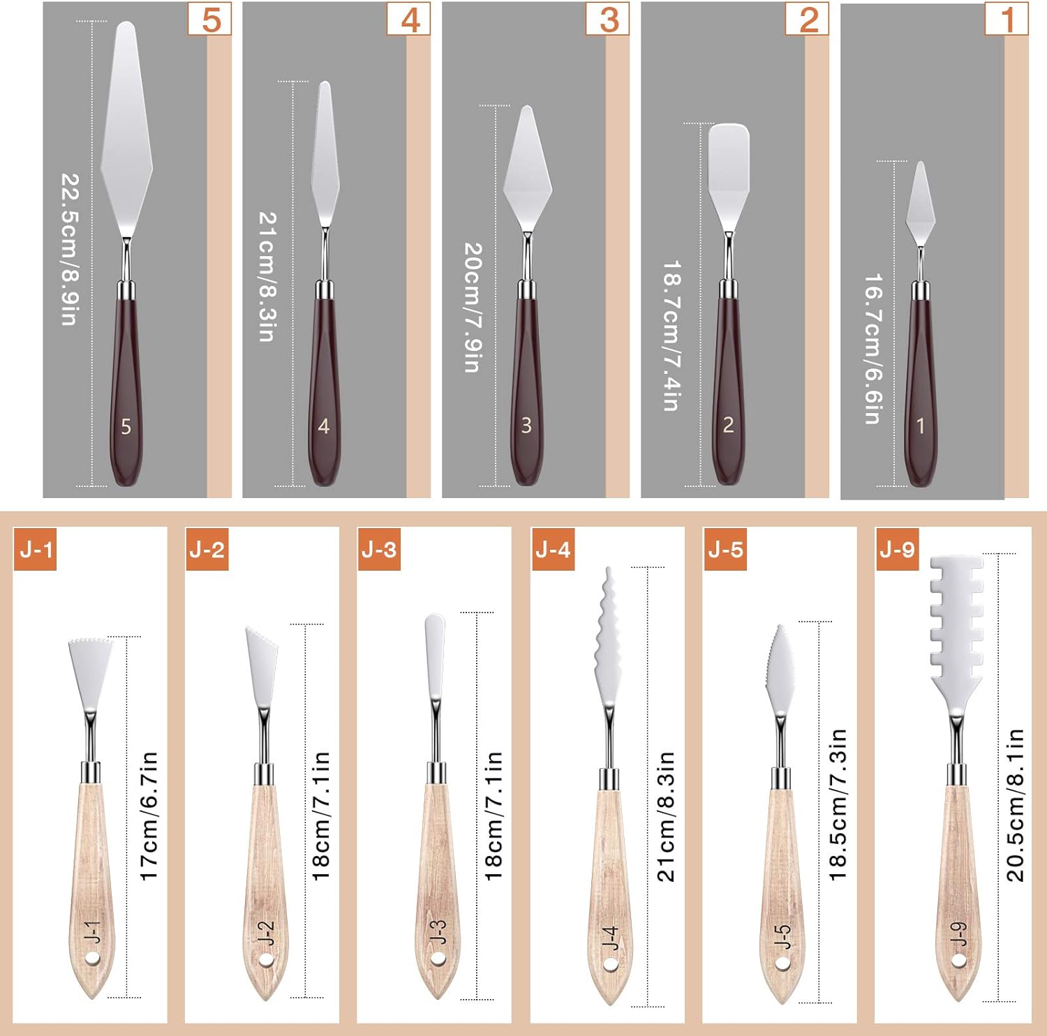 TiMOVO Painting Knives Set [11Pcs] Stainless Steel Palette Knives Spatula Color Mixing Scraper for Oil, Canvas, Acrylic Art Tools with Wooden Handles & Different Blade Shapes and Sizes