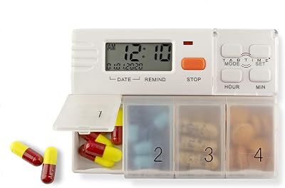 TabTime Pill Dispenser with 4 Alarms Extra Large Compartments