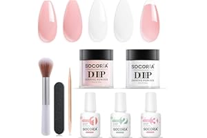 SOCORIA Dip Powder Nail Kit, Milky White Gentle Neutral Skin Nude Colors and Dipping Powder Liquid Set with Base Top Coat and Activator for French Nail Art Manicure DIY Salon (8 Pcs)