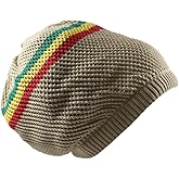 RW 100% Cotton Mesh Rasta Light Weight Slouchy Beanie (Khaki/Rasta)