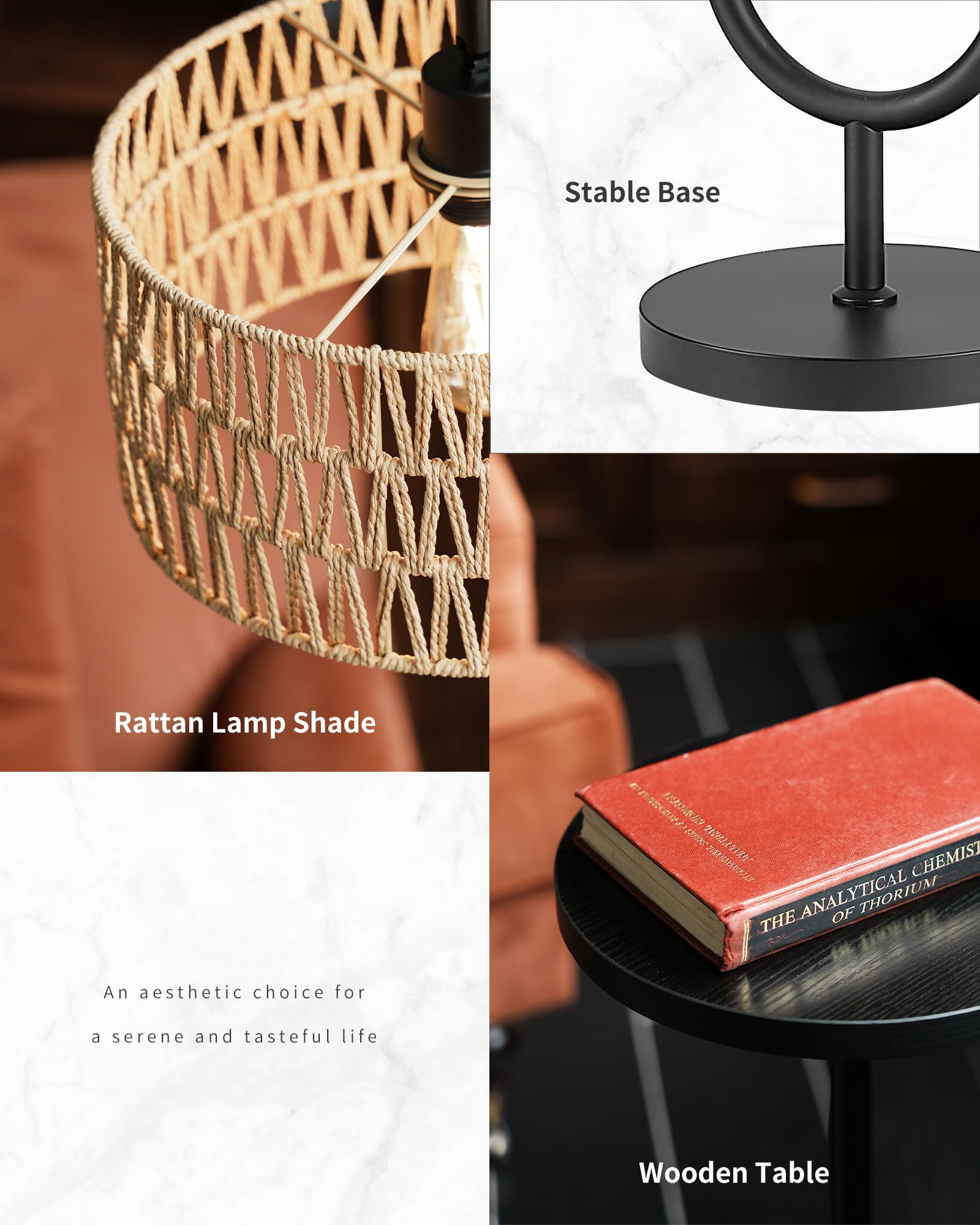 LuminexDesigns Stehlampe Wohnzimmer Vintage Rattan - Stehleuchte Schwarz Retro E27 mit Ablage Höhenverstellbar 176CM Boho Standleuchte mit 2M Kabel Fußschalter Beige Standlampe für Schlafzimmer 5