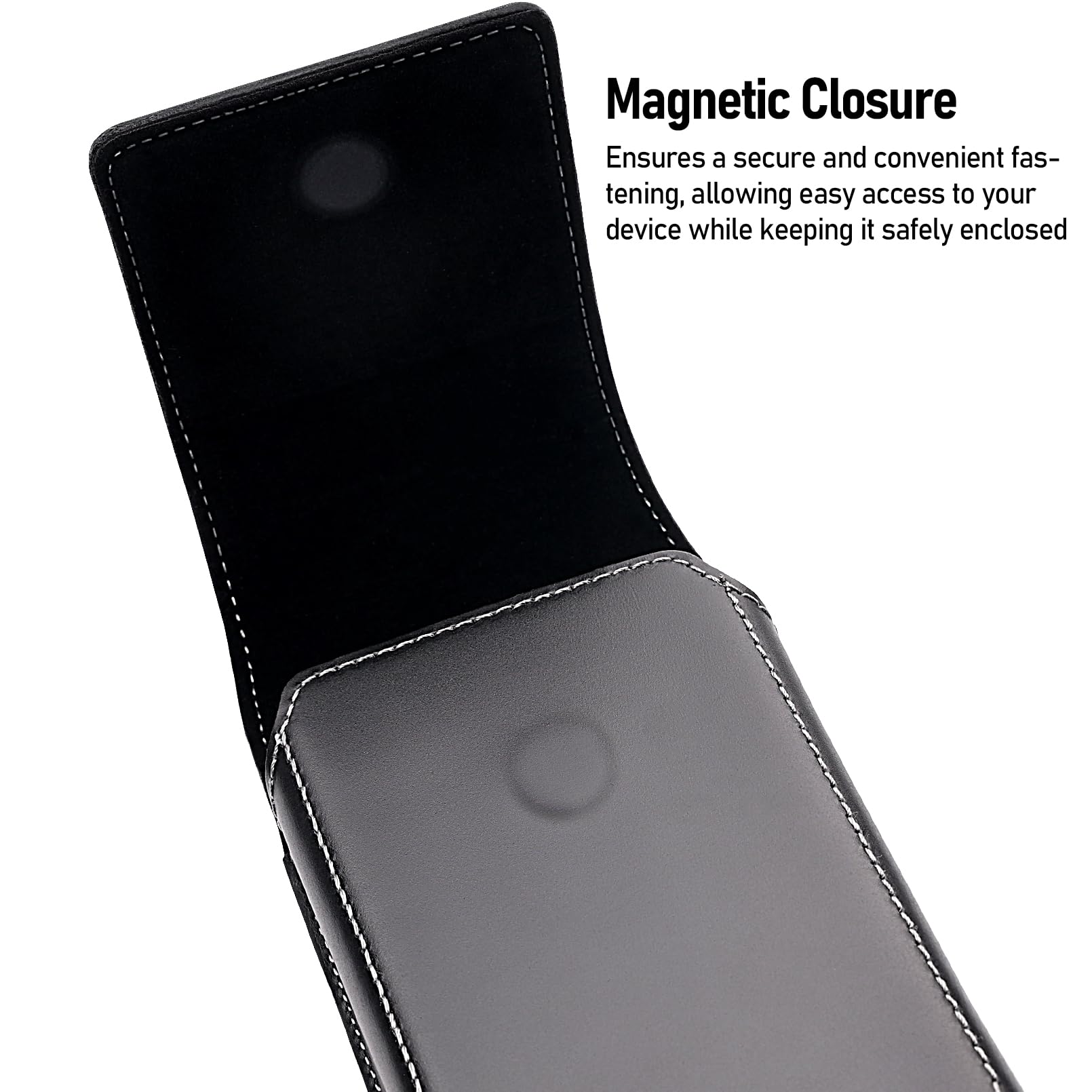 ykooe Genuine Leather Phone Holster Compatible with iPhone 16/15/14/13/12 Pro Max & Plus Models, Galaxy S24/S23/S21 FE -Belt Clip and Magnetic Closure, Black, XL