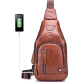 LUKZIJAES Genuine Leather Sling Bag for Men