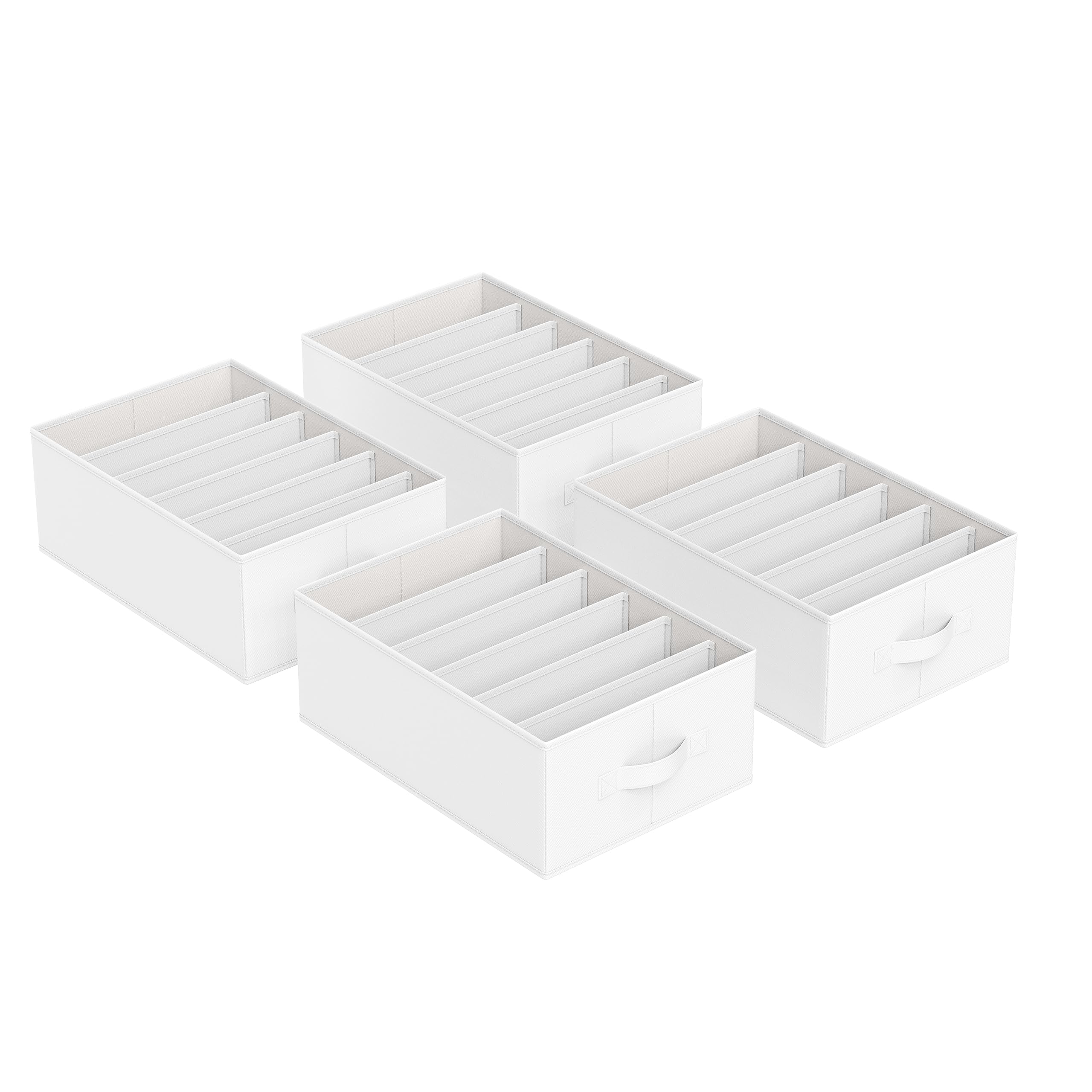 SONGMICS Set of 4 Drawer Organisers, 6-Compartment Closet Organisers, Foldable Wardrobe Clothes Organisers, 42 x 30 x 17 cm, for Pants, Clothes, Classic White RUS009W04