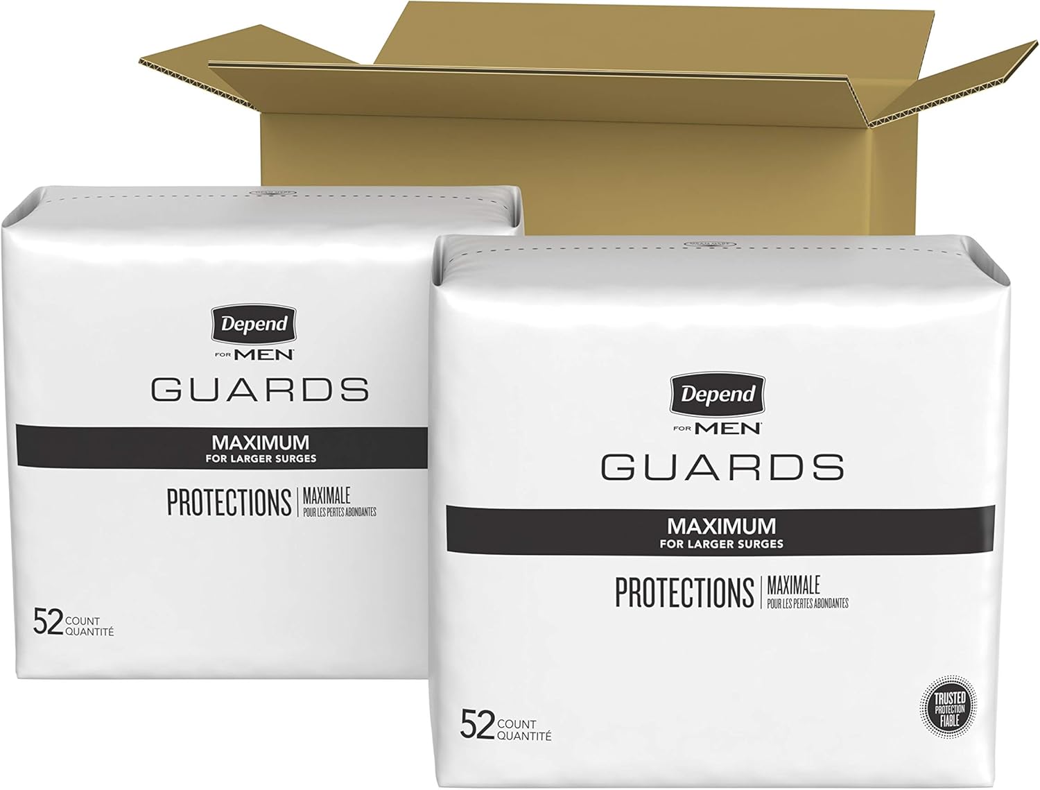 Depend Incontinence Guards/Bladder Control Pads for Men, Maximum Absorbency, 104 Count (2 Packs of 52) (Packaging May Vary): Health & Personal Care